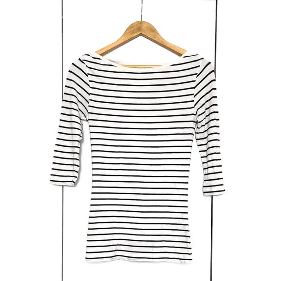FRENCH CONNECTION Pin-Striped Boatneck Top, 3/4 Sleeve - Picture 1 of 4